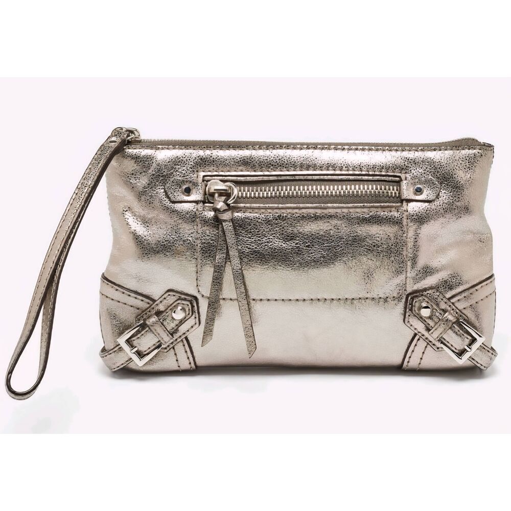 Michael Kors Metallic Grey Leather Fallon Wristlet Clutch, NWOT